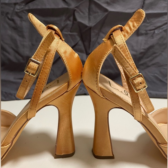Lulus Shenay Gold Satin Pointed-Toe Ankle Strap Pumps - 8 - Picture 3 of 9